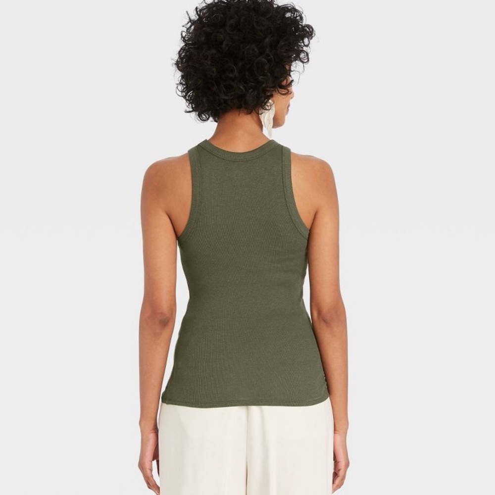 BNWT a new day Olive Green High Neck Ribbed Tank Top - Picture 2 of 6